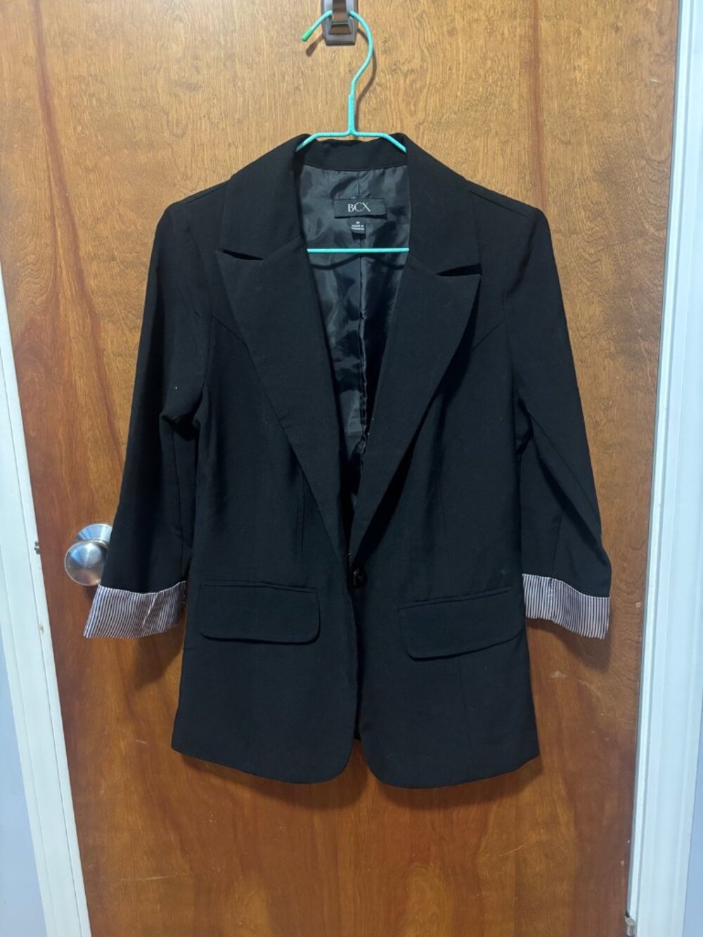 BCX Black Blazer Single Button Striped Cuff M
